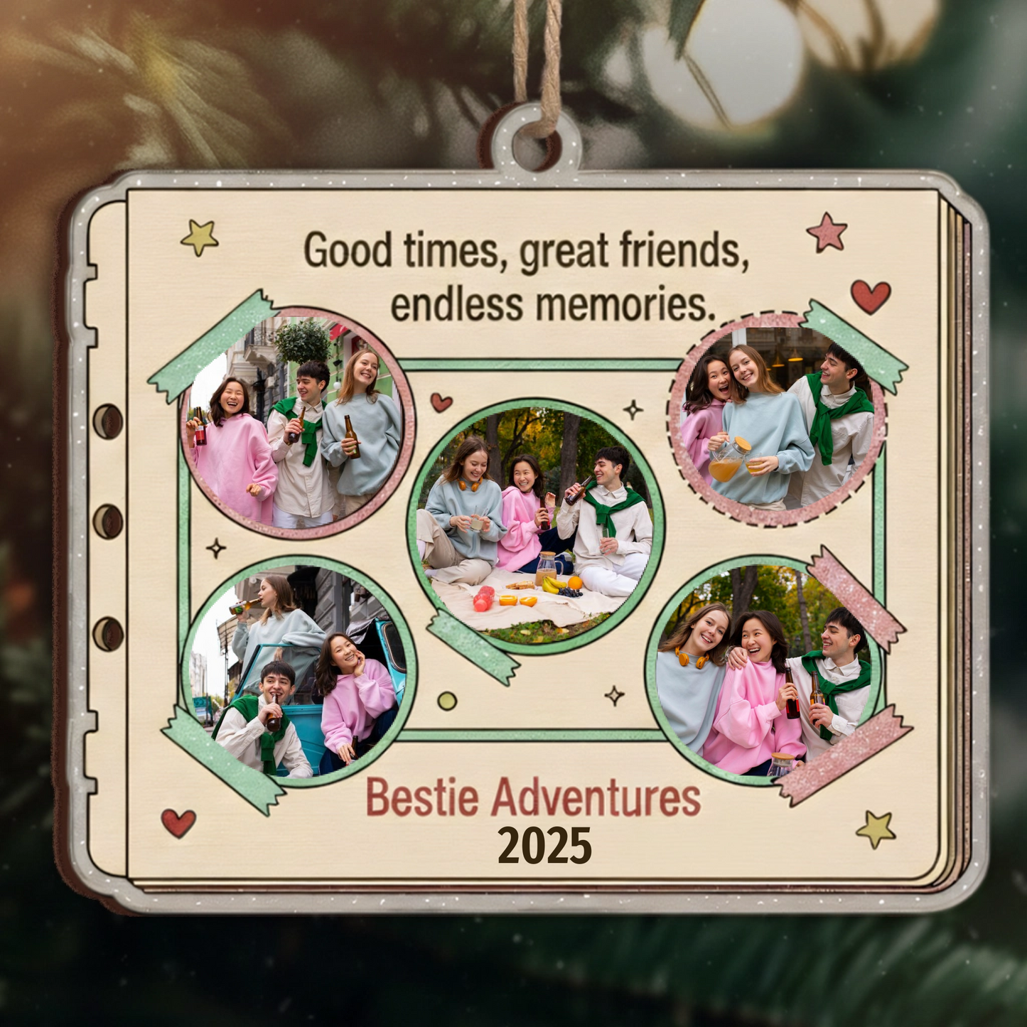 Bestie Adventures Personalized Scrapbook Ornament - Custom Pictures & Year Keepsake