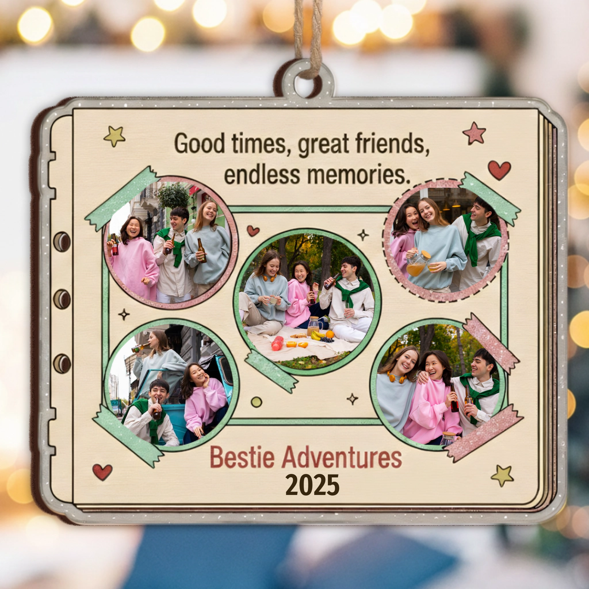 Bestie Adventures Personalized Scrapbook Ornament - Custom Pictures & Year Keepsake