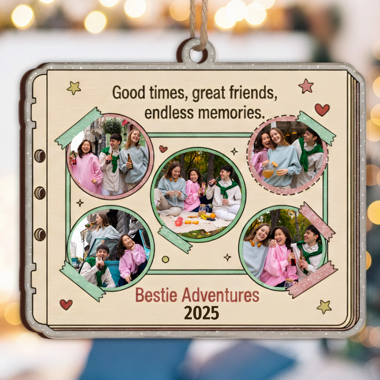 Bestie Adventures Personalized Scrapbook Ornament - Custom Pictures & Year Keepsake