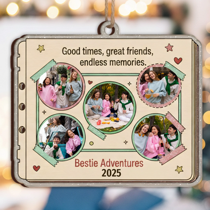 Bestie Adventures Personalized Scrapbook Ornament - Custom Pictures & Year Keepsake