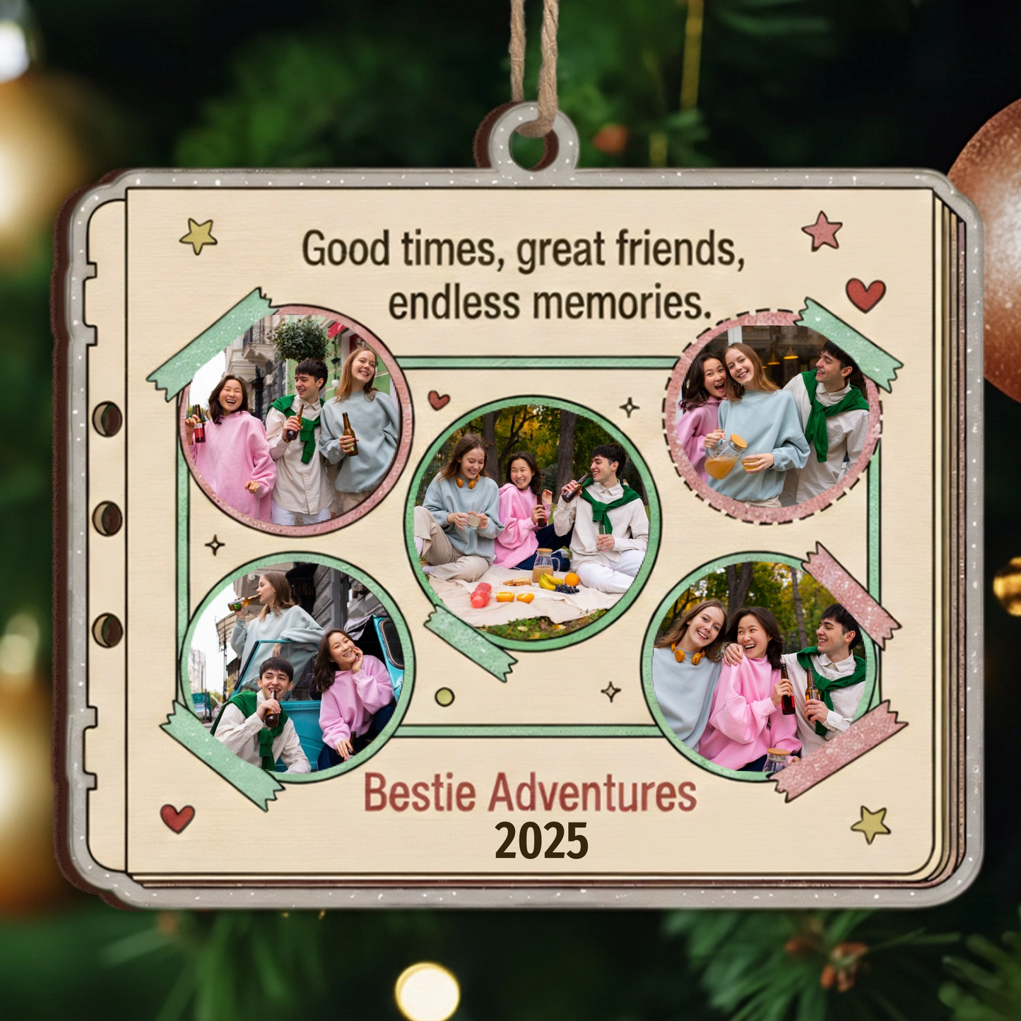 Bestie Adventures Personalized Scrapbook Ornament - Custom Pictures & Year Keepsake
