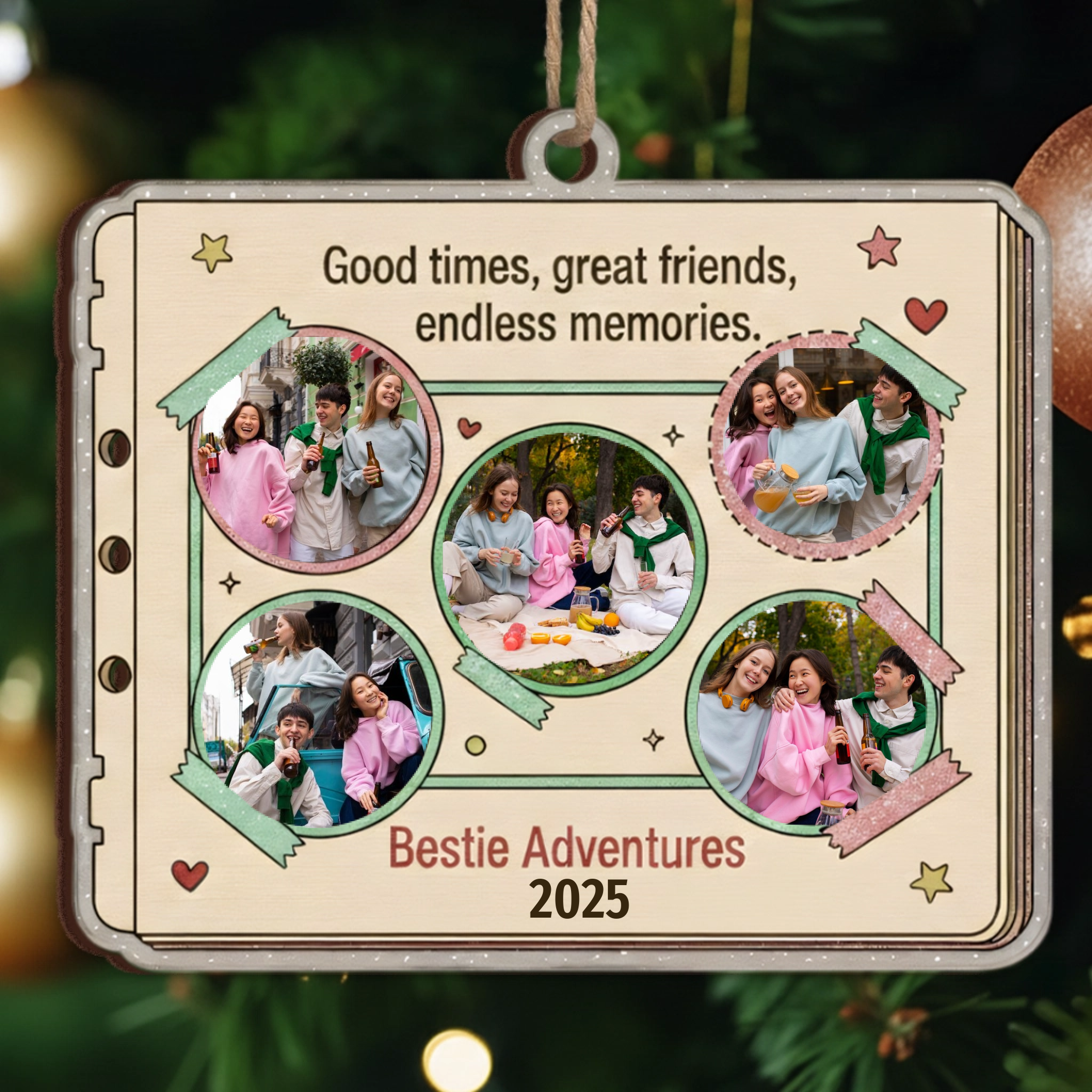 Bestie Adventures Personalized Scrapbook Ornament - Custom Pictures & Year Keepsake