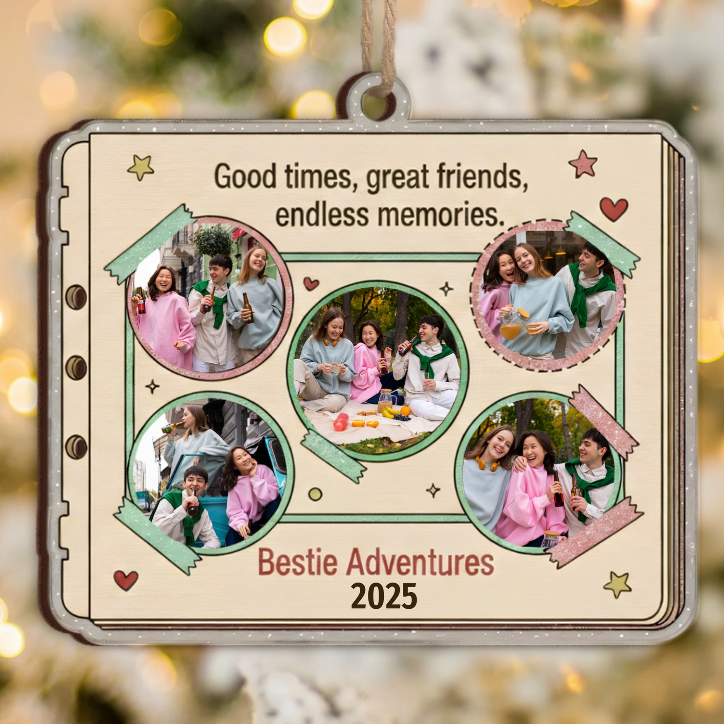 Bestie Adventures Personalized Scrapbook Ornament - Custom Pictures & Year Keepsake