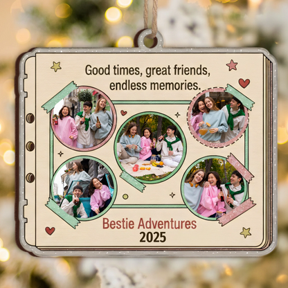 Bestie Adventures Personalized Scrapbook Ornament - Custom Pictures & Year Keepsake