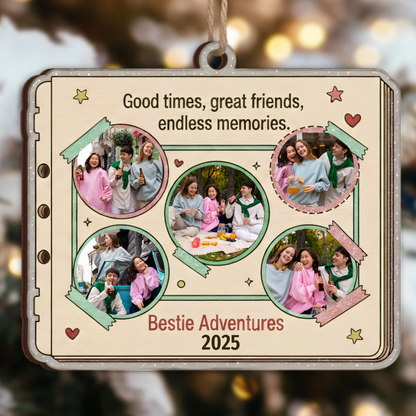 Bestie Adventures Personalized Scrapbook Ornament - Custom Pictures & Year Keepsake
