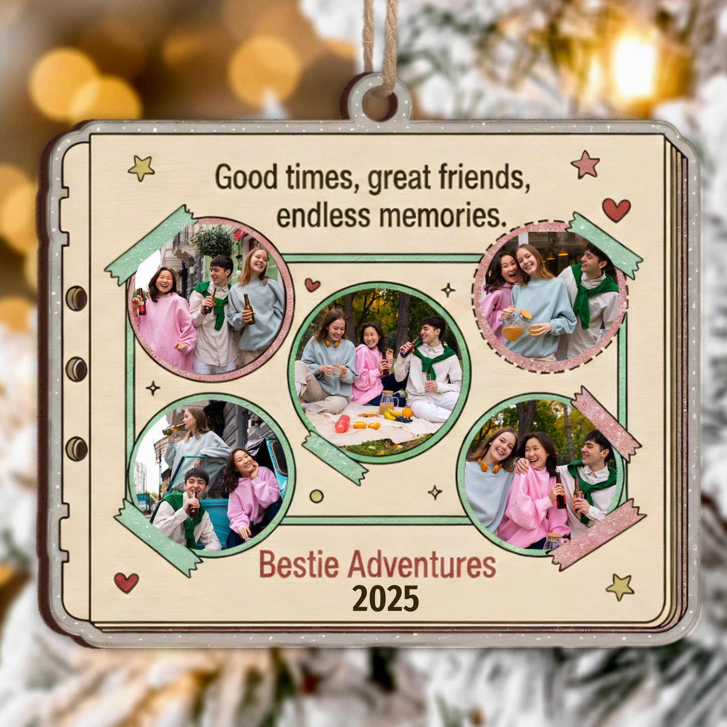 Bestie Adventures Personalized Scrapbook Ornament - Custom Pictures & Year Keepsake