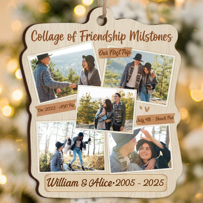 Collage Of Friendship Milestones Personalized Photo Ornament - Custom Picture Keepsake