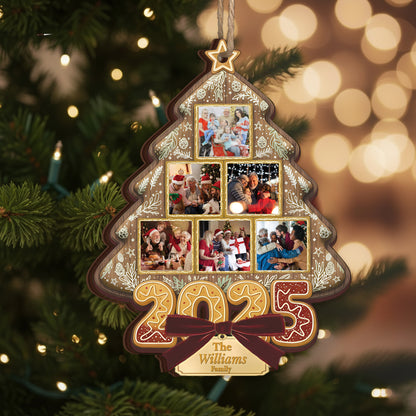 Custom Photo Happy Family Christmas Tree - Personalized Custom Shaped Wood Ornament