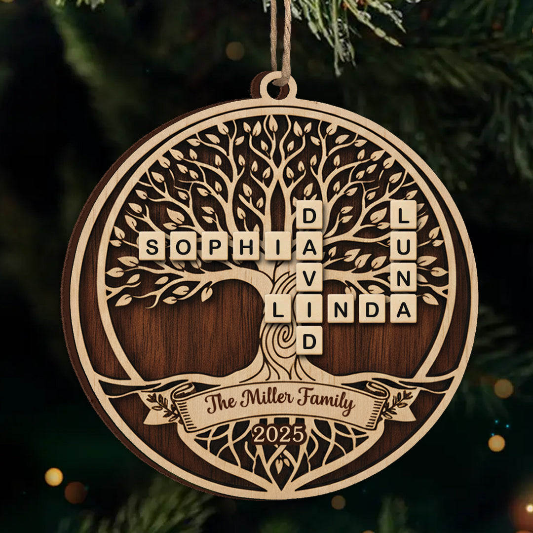 Family Tree Scrabble 2025 Christmas Ornament- Personalized Wood Ornament