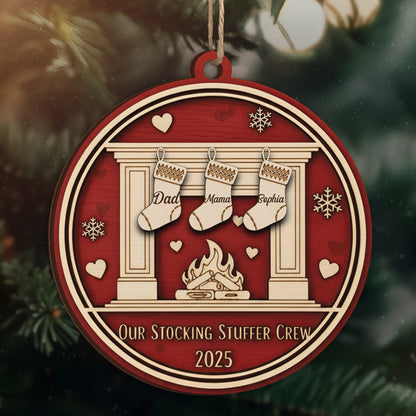 Our Stocking Styffer Cew Wood Ornament – Personalized Family Name Christmas Decoration