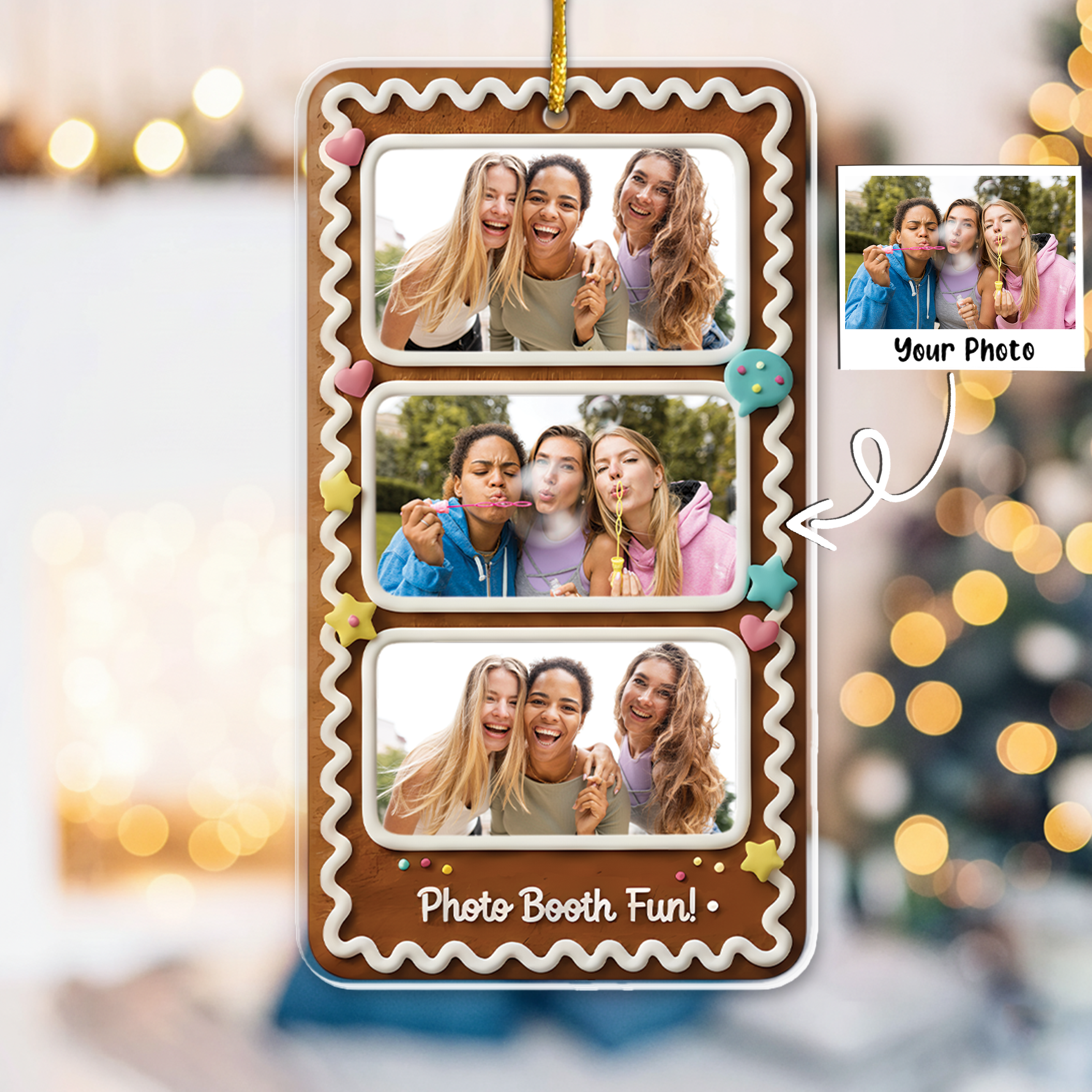 Gingerbread Photo Collage Ornament - Photo Booth Fun Custom Picture Keepsake