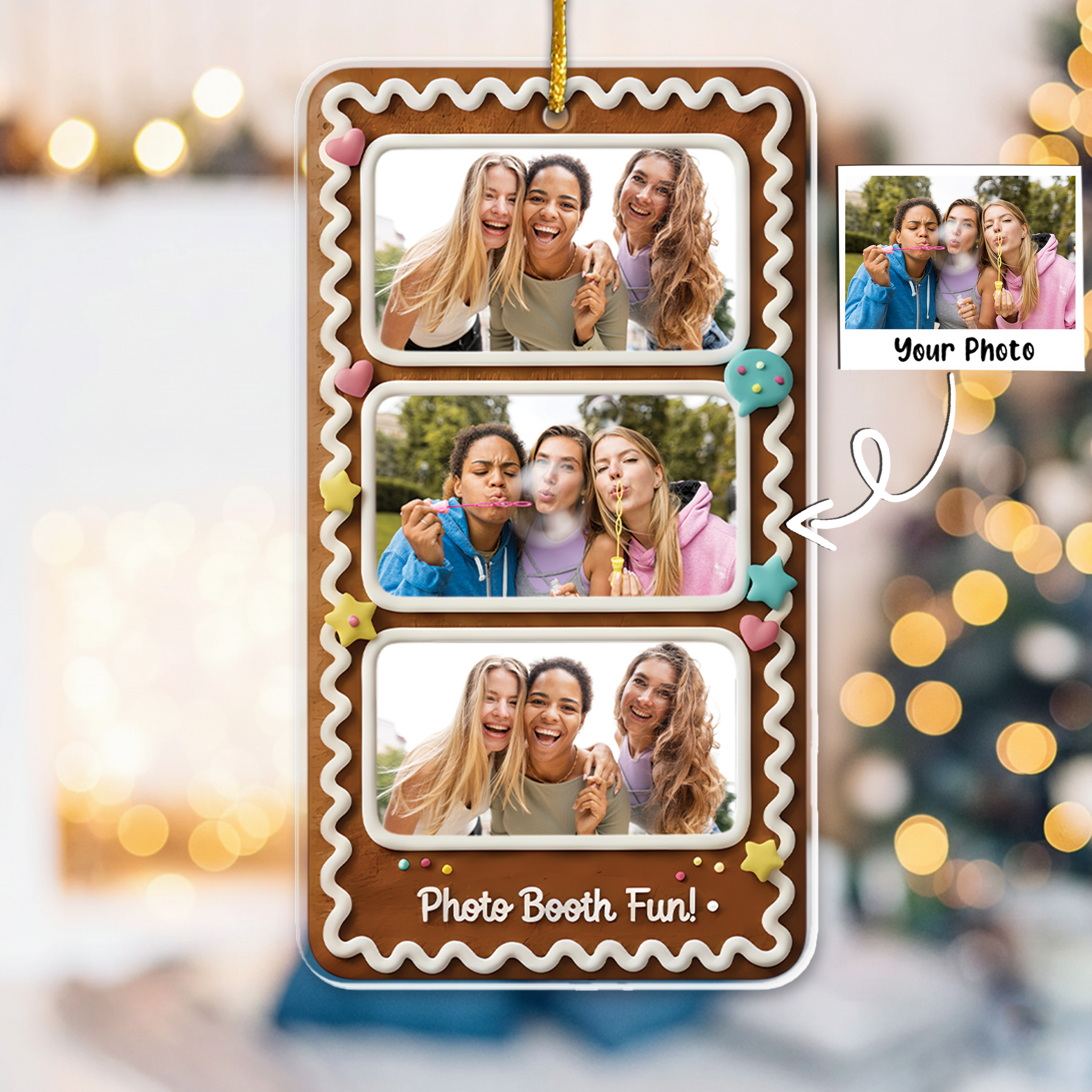 Gingerbread Photo Collage Ornament - Photo Booth Fun Custom Picture Keepsake