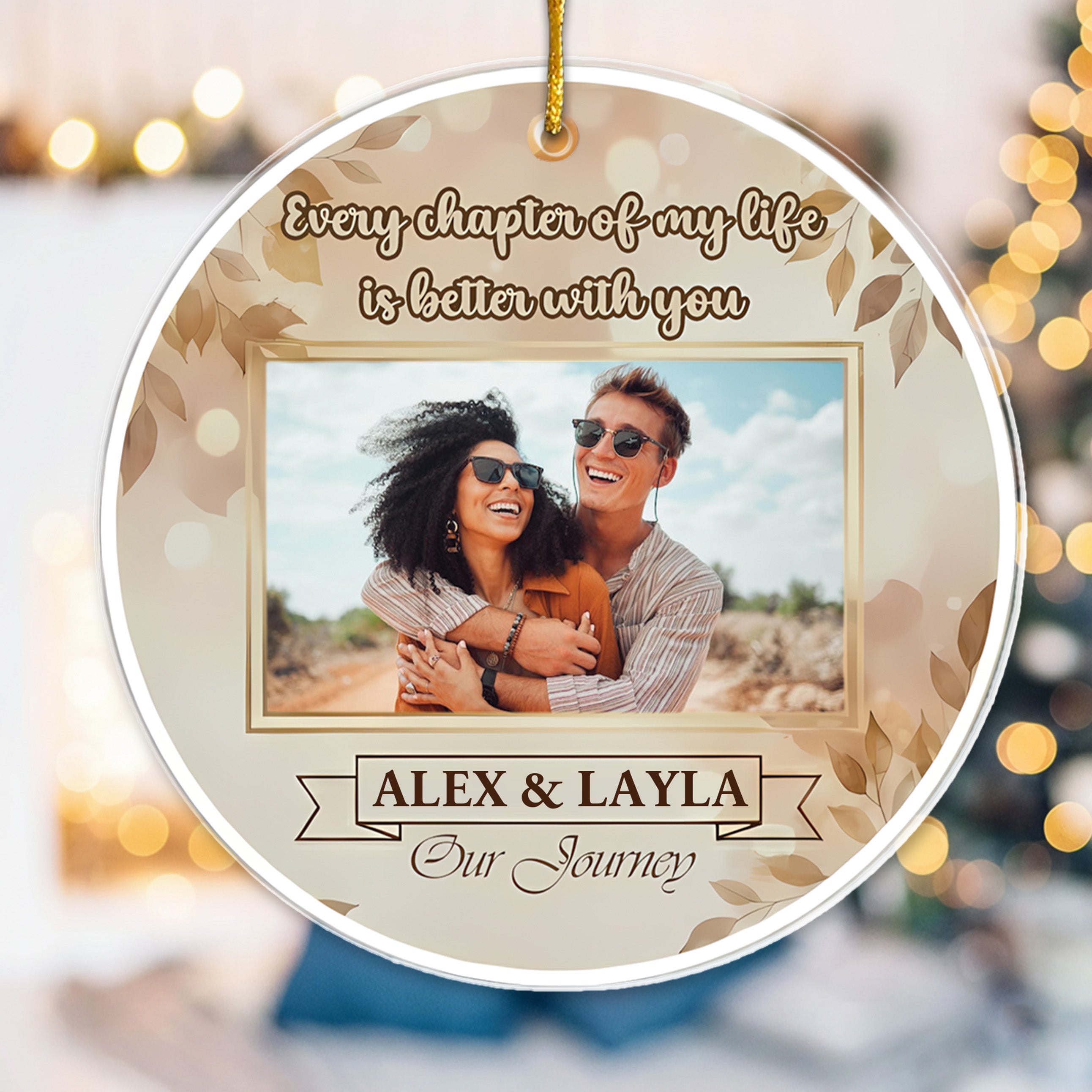 Romantic Couple Journey Photo Ornament - Custom Name Keepsake for Him/Her