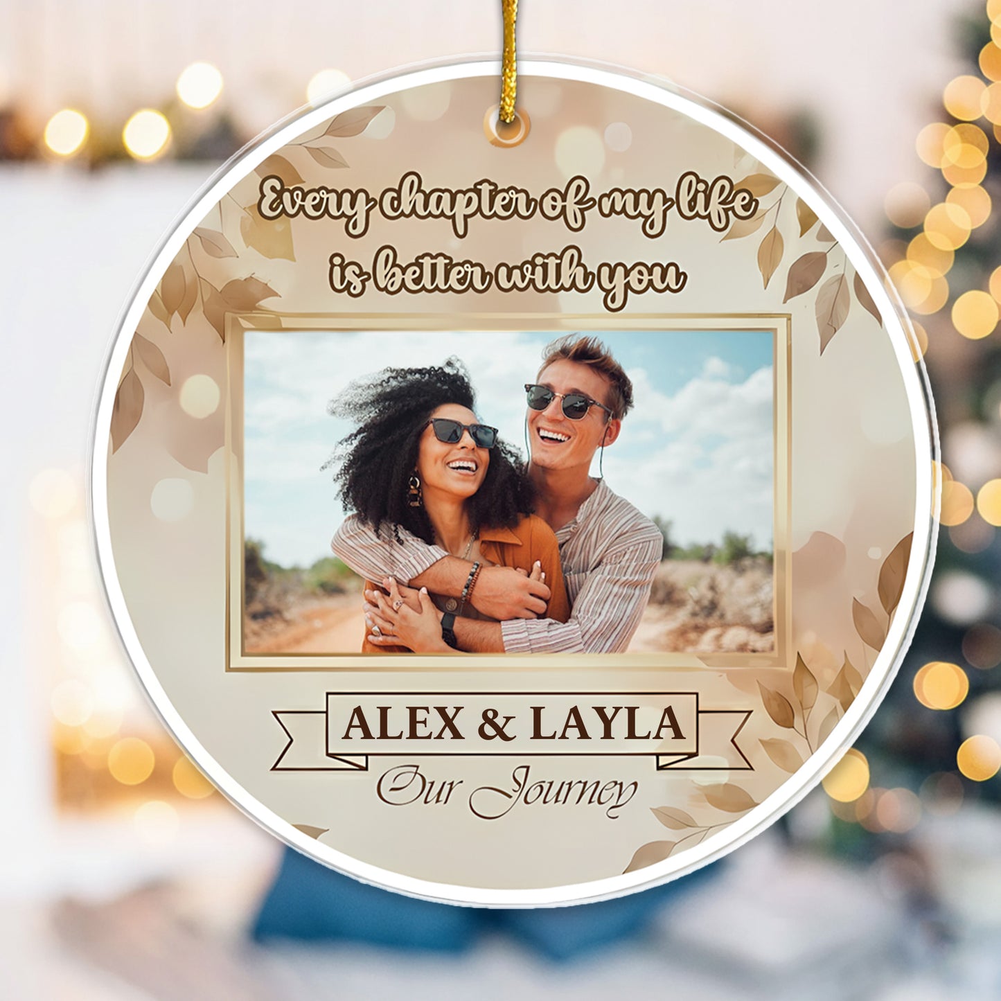 Romantic Couple Journey Photo Ornament - Custom Name Keepsake for Him/Her