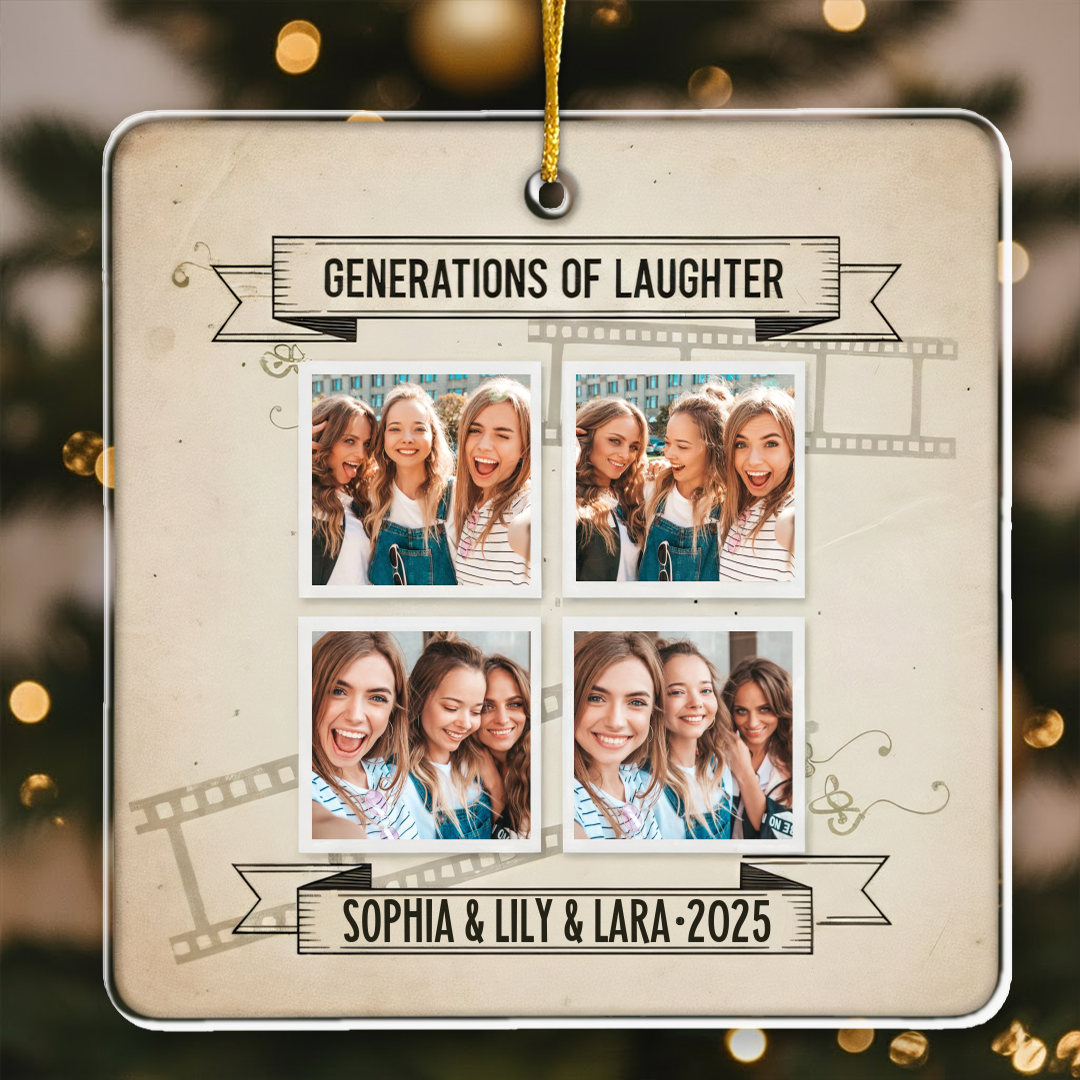 Vintage Style Photo Collage Ornament - Custom Names & Year of First Shared Memory Keepsake