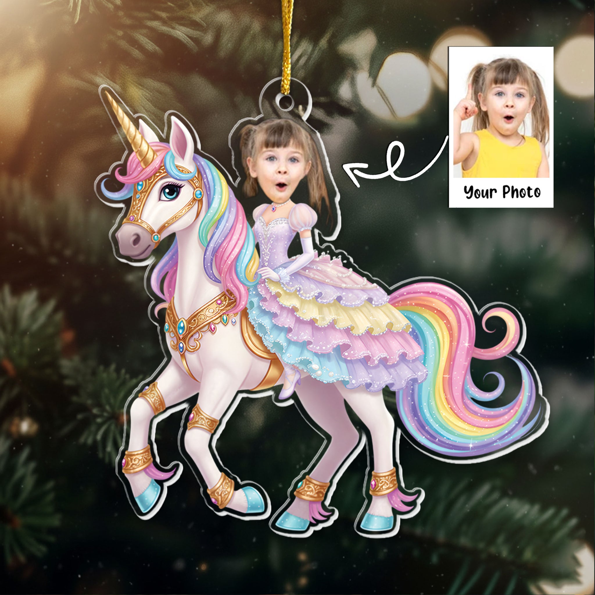 Unicorn Princess - Custom Face Ornament Gifts For Girl, Daughter - Personalized Acrylic Photo Ornament