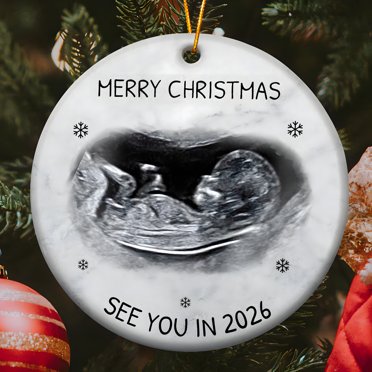 Custom Photo Baby Expecting See You In 2026 - Personalized Circle Ceramic Ornament