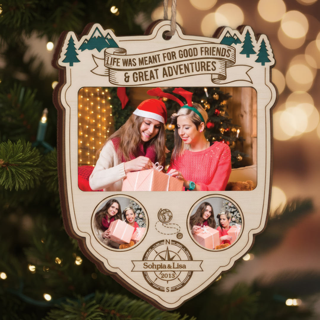 Best Friends Photo Ornament – Personalized Wood Christmas Ornament, Custom Upload Picture Gift for Besties
