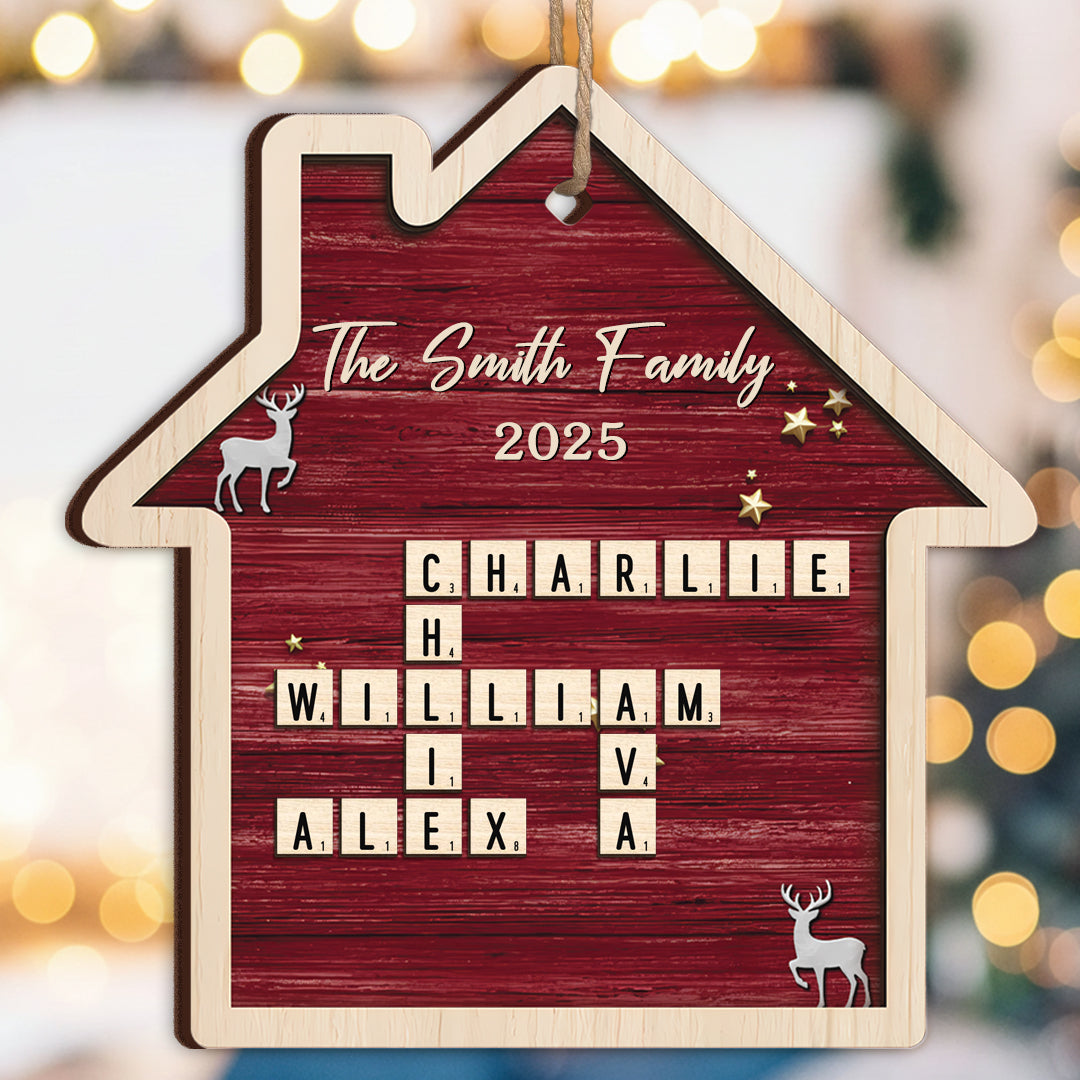 Custom Scrabble Wood Ornament - Personalized Christmas Birthday Gifts For Mom, Dad, Brother, Sister, Kids - Our Home, One Letter At A Time