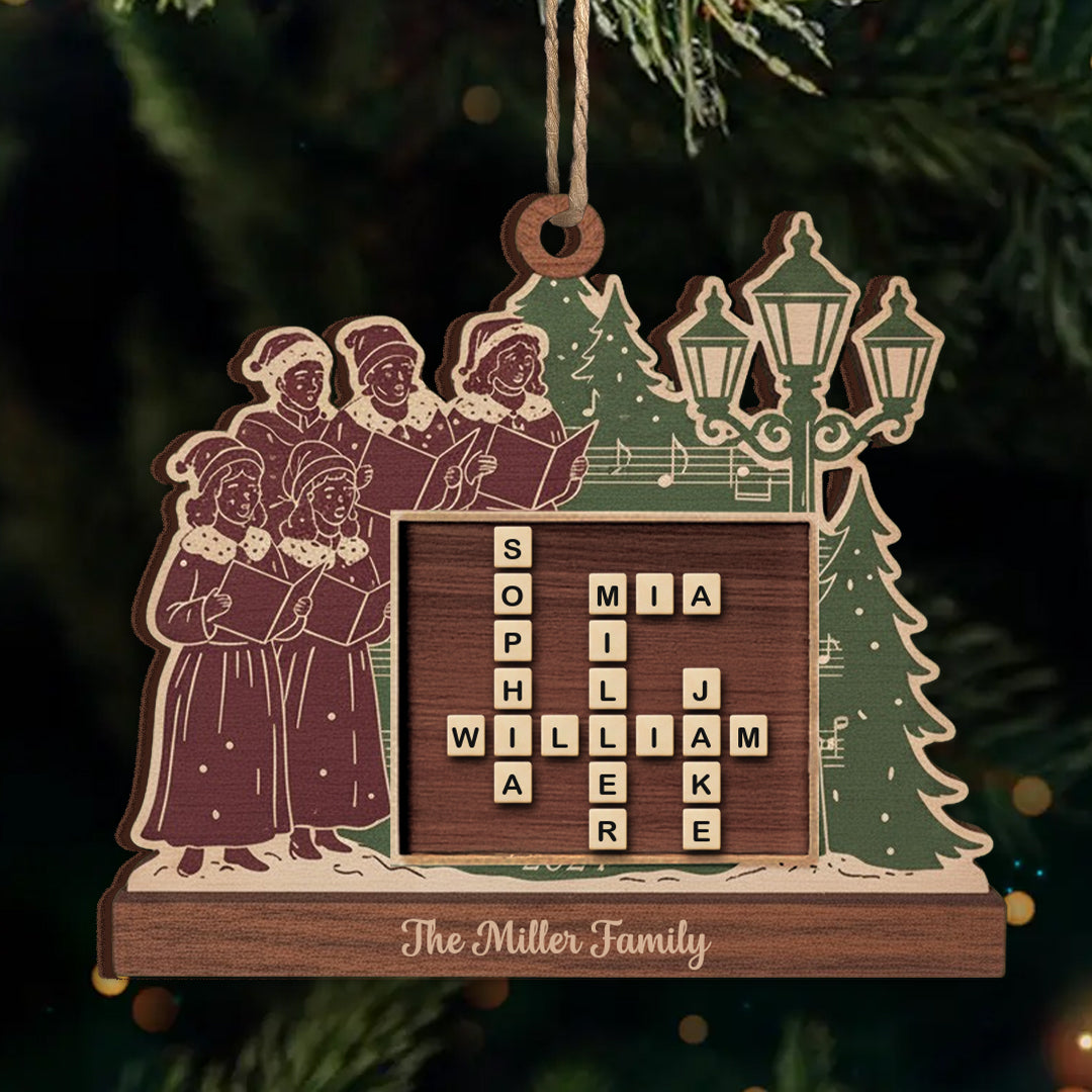 Custom Scable Wood Crossword Ornament – Personalized Family Name Christmas Decoration