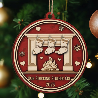Our Stocking Styffer Cew Wood Ornament – Personalized Family Name Christmas Decoration
