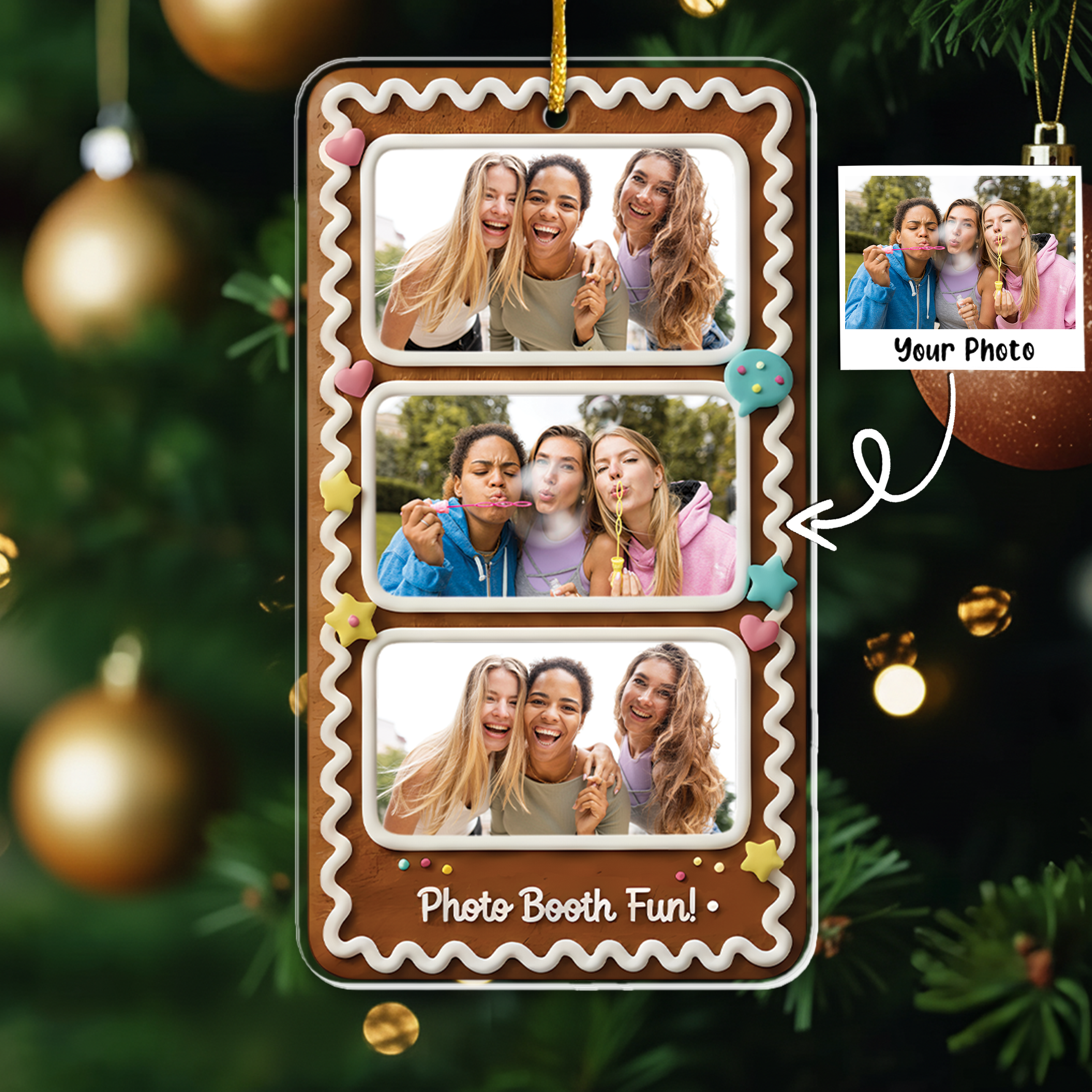 Gingerbread Photo Collage Ornament - Photo Booth Fun Custom Picture Keepsake