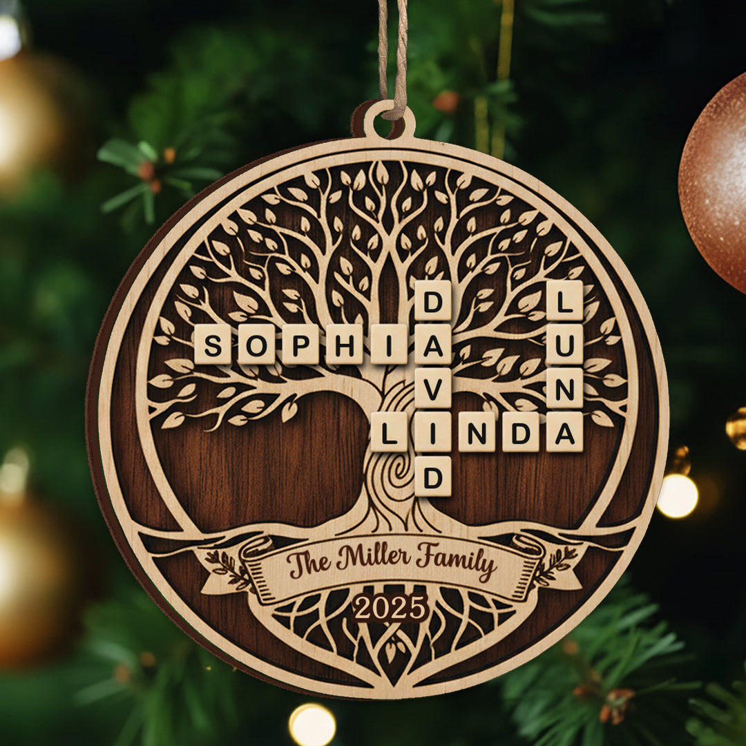 Family Tree Scrabble 2025 Christmas Ornament- Personalized Wood Ornament