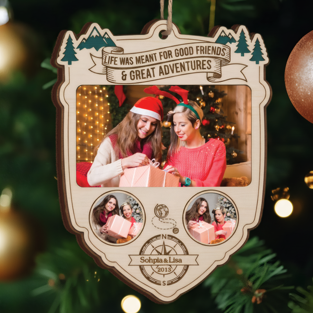 Best Friends Photo Ornament – Personalized Wood Christmas Ornament, Custom Upload Picture Gift for Besties