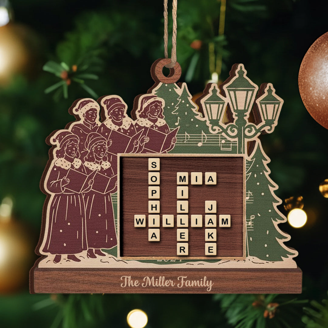 Custom Scable Wood Crossword Ornament – Personalized Family Name Christmas Decoration