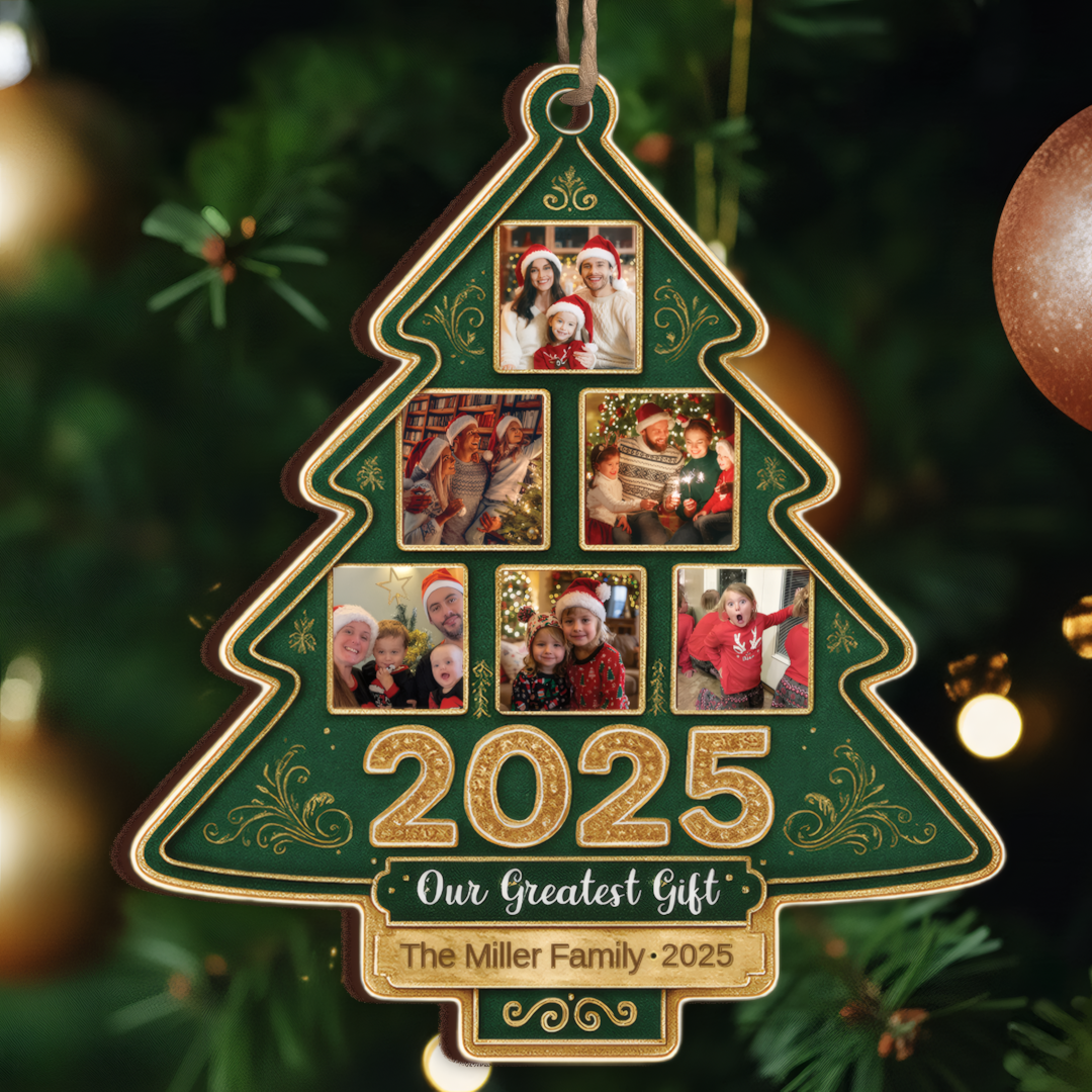 Our Greatest Gift Custom Photo Happy Family Christmas Tree - Personalized Custom Shaped Wood Ornament