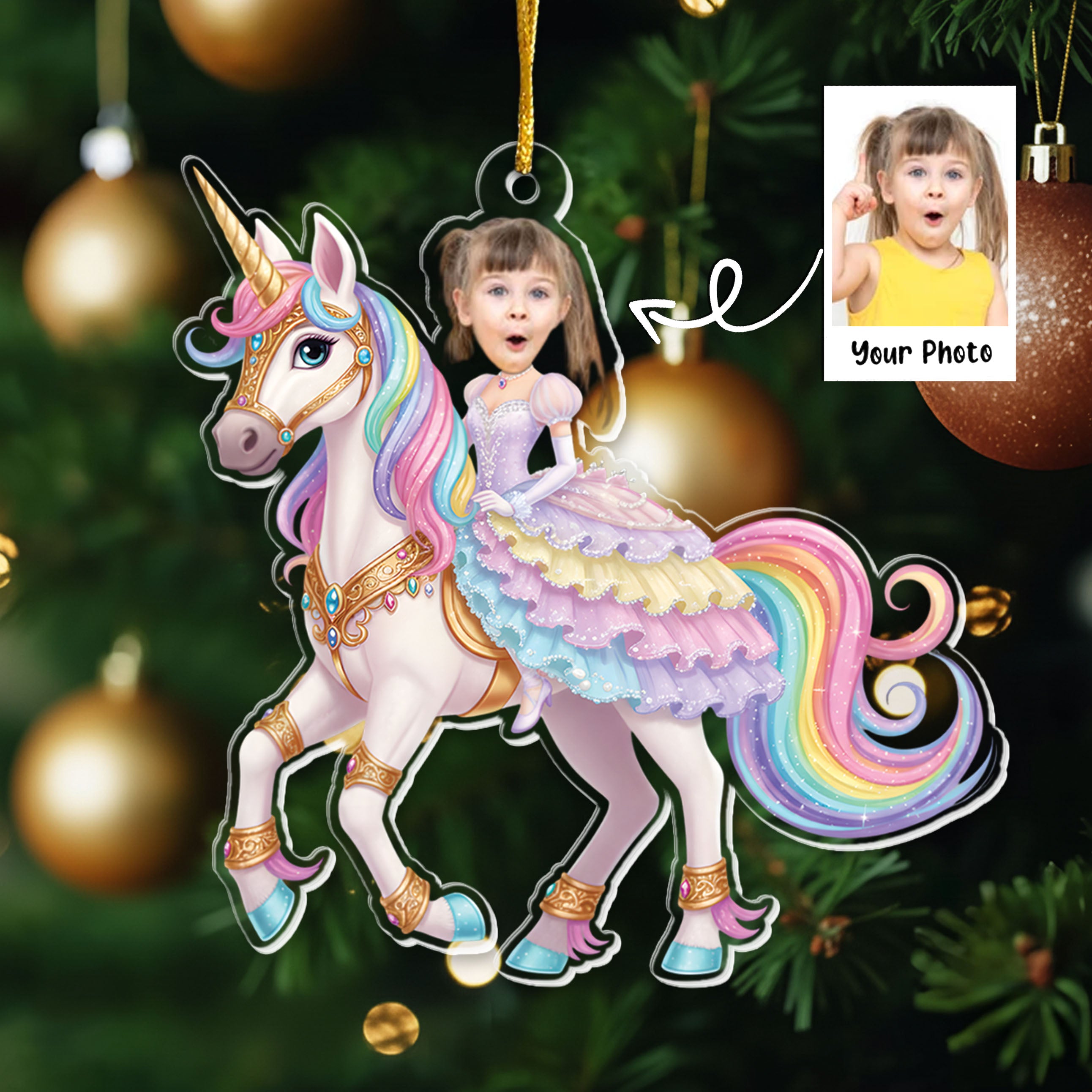 Unicorn Princess - Custom Face Ornament Gifts For Girl, Daughter - Personalized Acrylic Photo Ornament