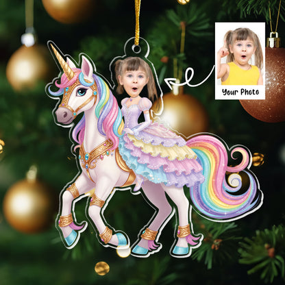 Unicorn Princess - Custom Face Ornament Gifts For Girl, Daughter - Personalized Acrylic Photo Ornament