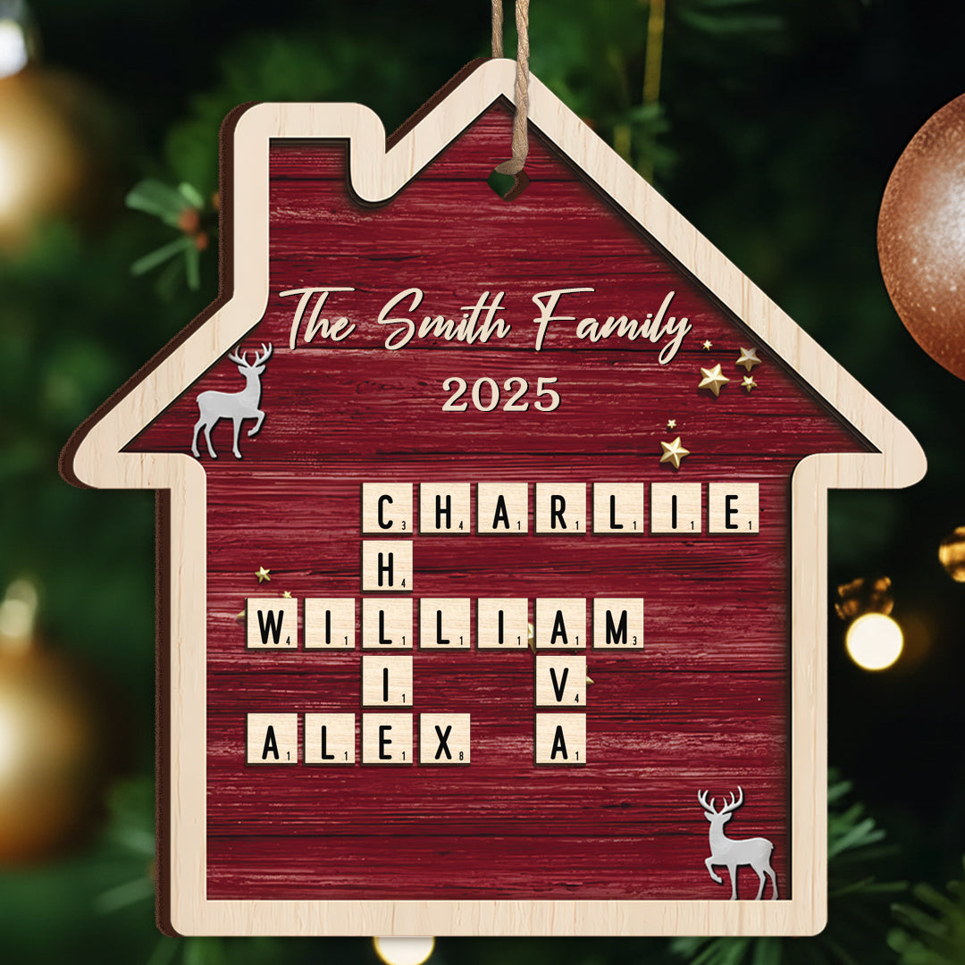 Custom Scrabble Wood Ornament - Personalized Christmas Birthday Gifts For Mom, Dad, Brother, Sister, Kids - Our Home, One Letter At A Time