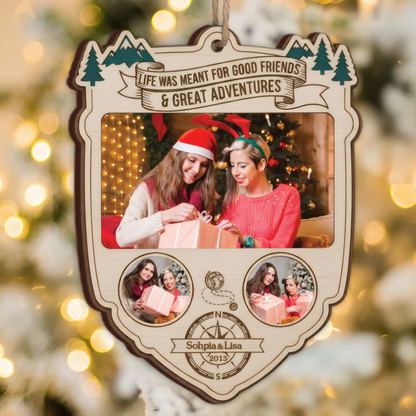 Best Friends Photo Ornament – Personalized Wood Christmas Ornament, Custom Upload Picture Gift for Besties
