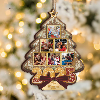Custom Photo Happy Family Christmas Tree - Personalized Custom Shaped Wood Ornament