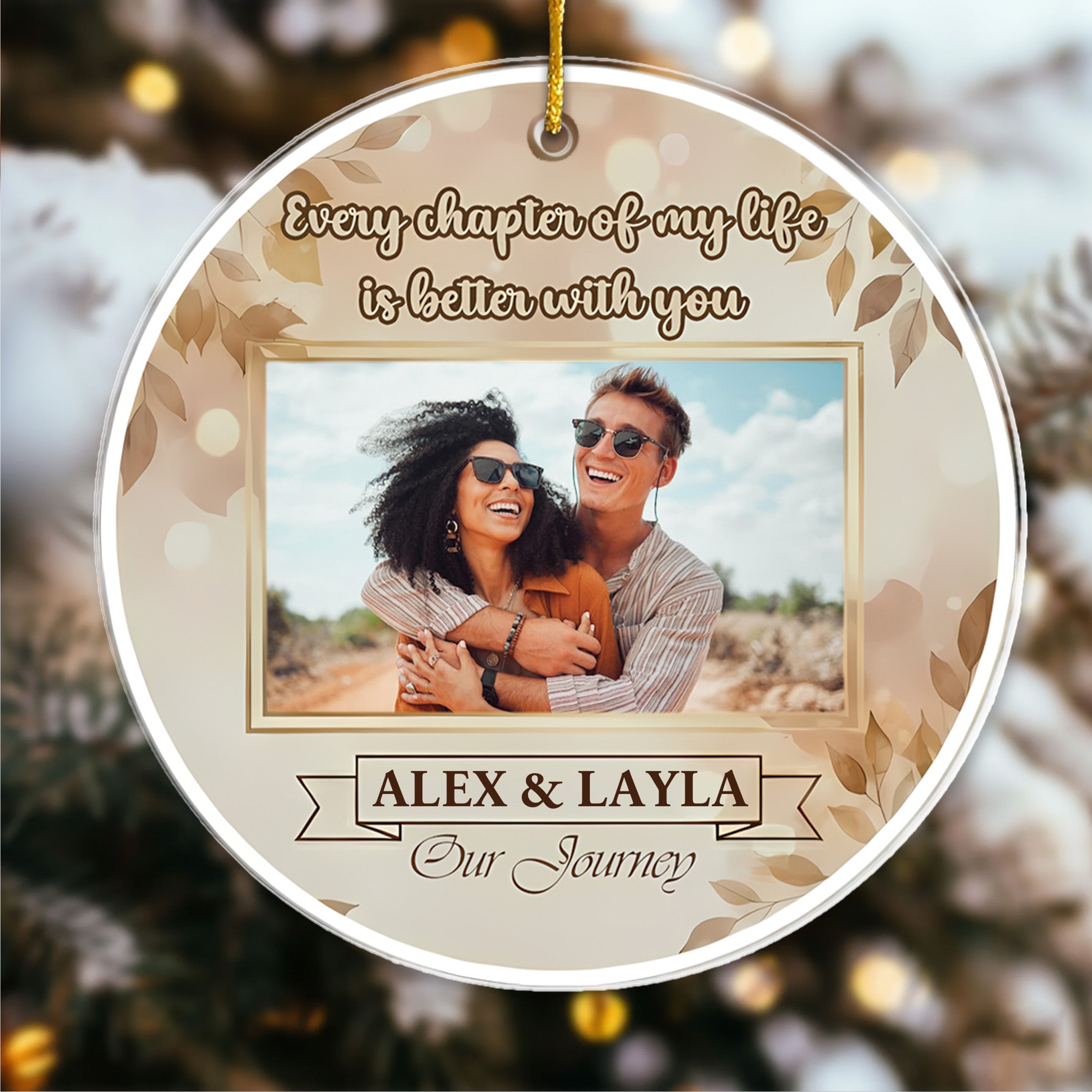 Romantic Couple Journey Photo Ornament - Custom Name Keepsake for Him/Her