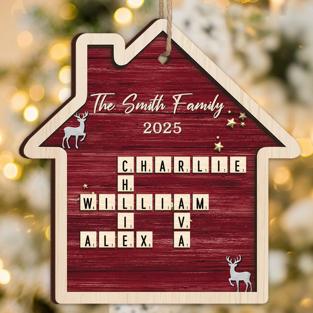 Custom Scrabble Wood Ornament - Personalized Christmas Birthday Gifts For Mom, Dad, Brother, Sister, Kids - Our Home, One Letter At A Time