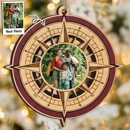 Custom Photo Compass Ornament - Layered Wood Keepsake