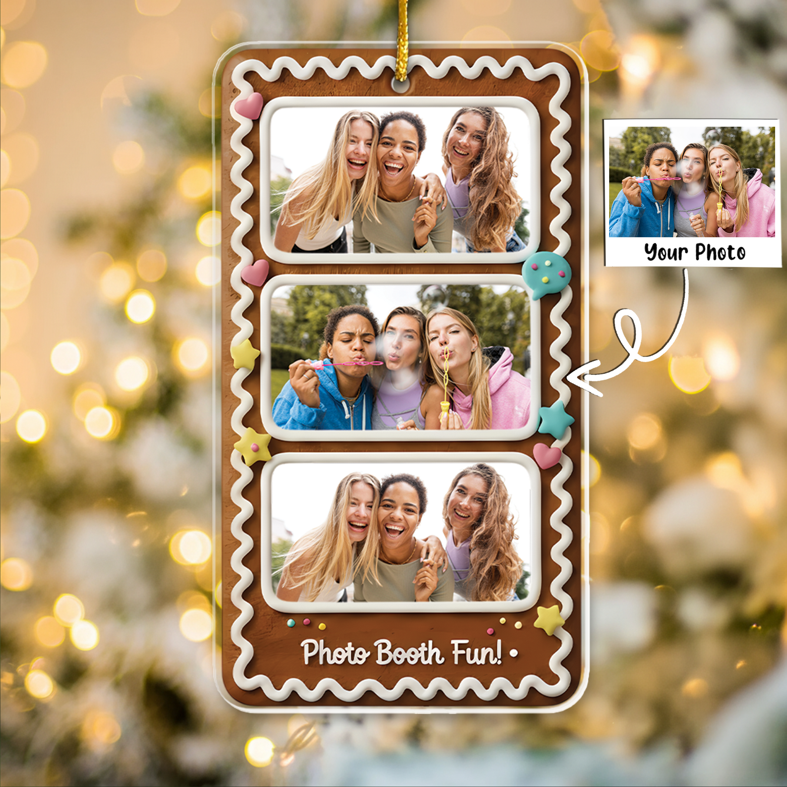 Gingerbread Photo Collage Ornament - Photo Booth Fun Custom Picture Keepsake