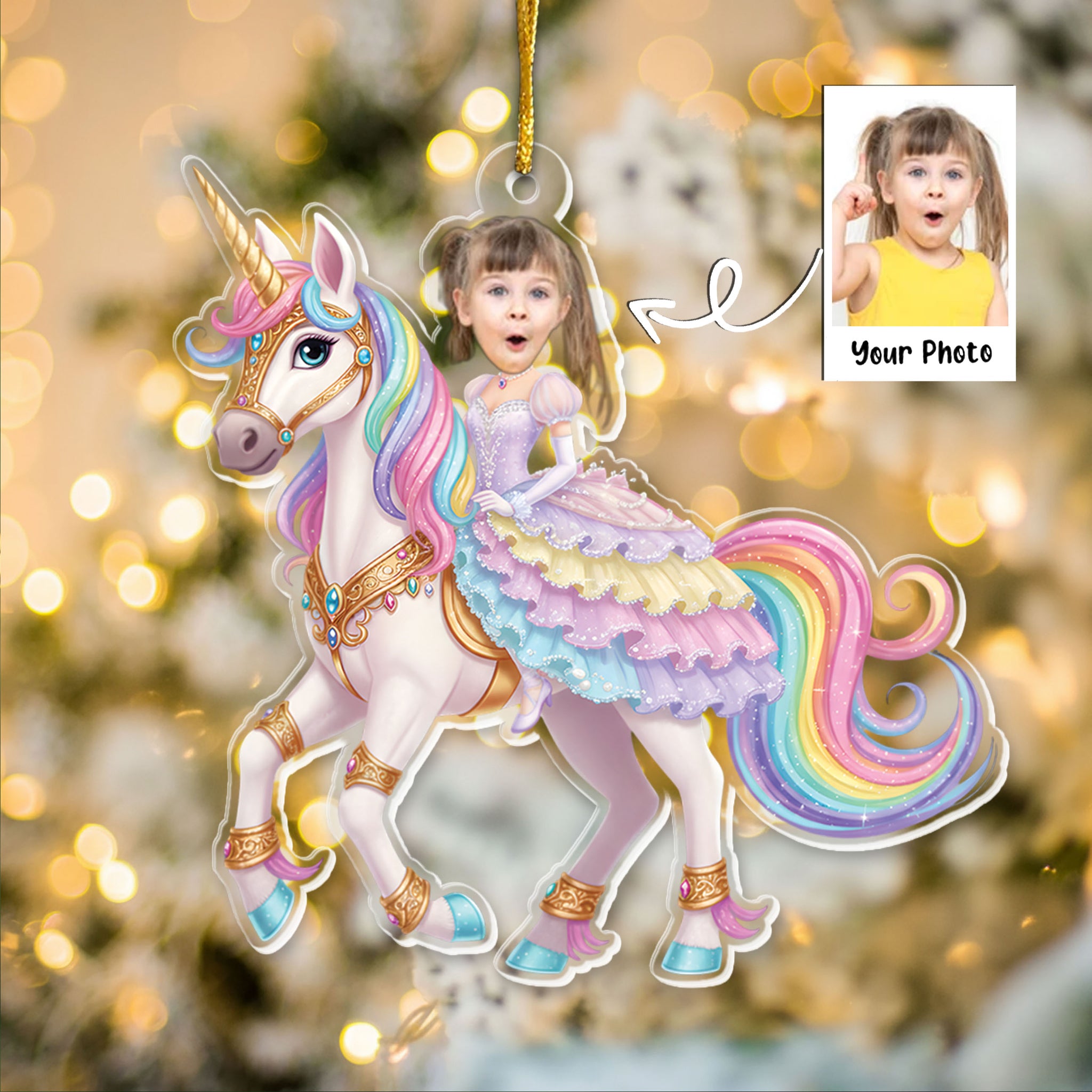 Unicorn Princess - Custom Face Ornament Gifts For Girl, Daughter - Personalized Acrylic Photo Ornament