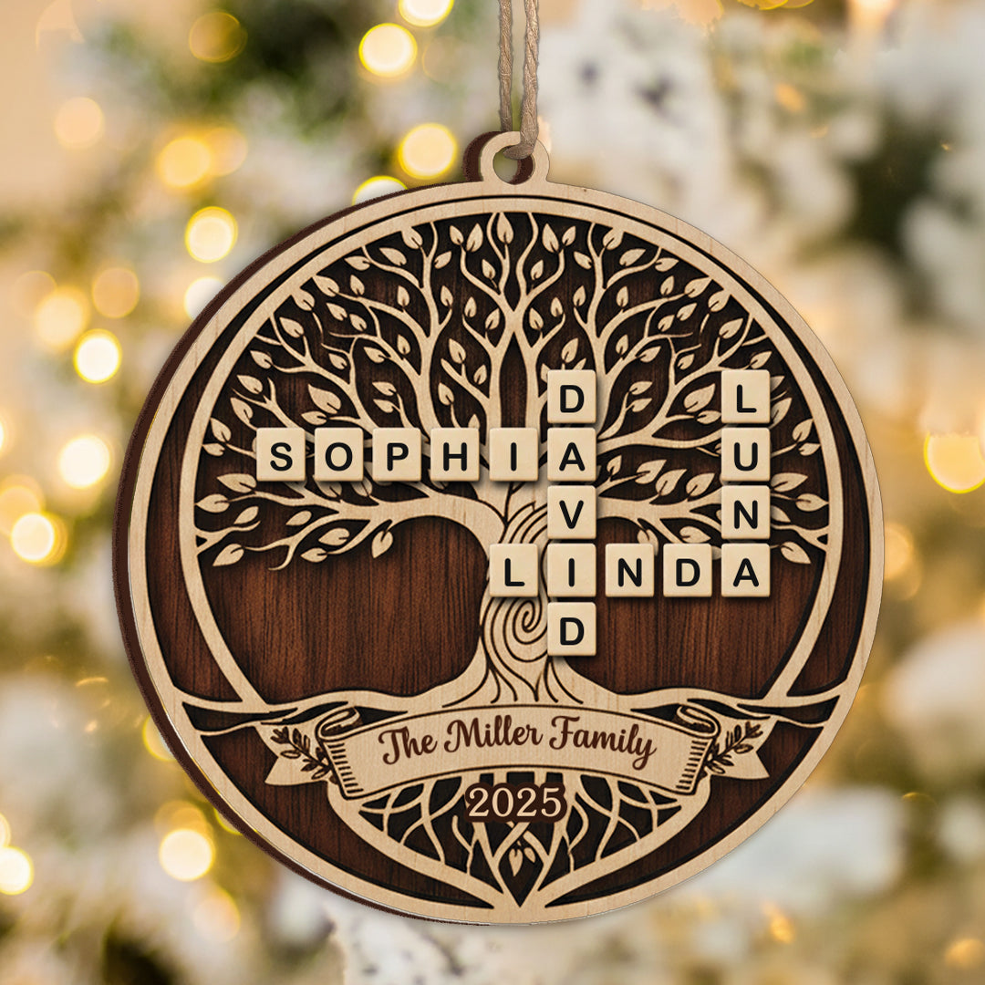 Family Tree Scrabble 2025 Christmas Ornament- Personalized Wood Ornament