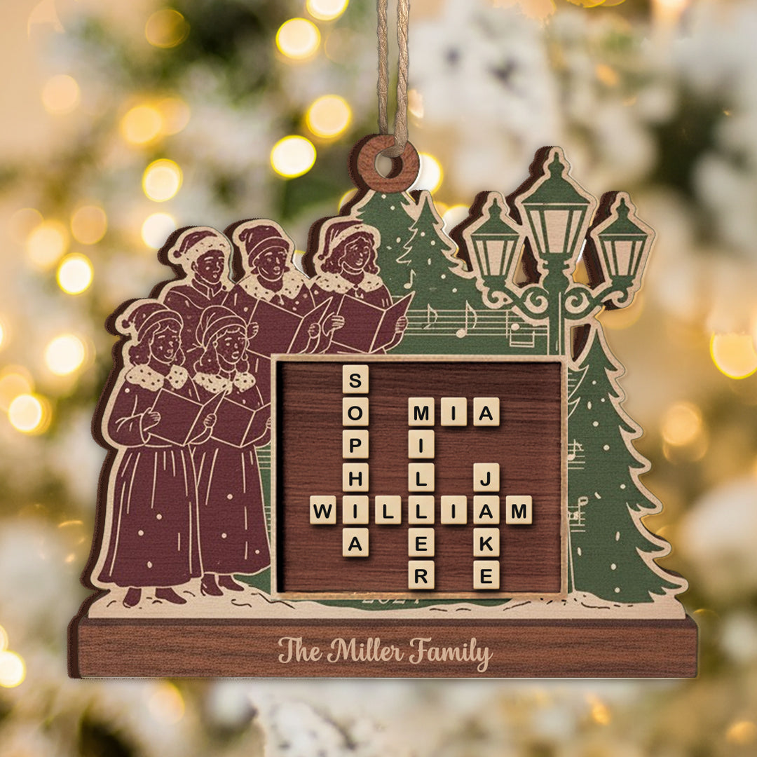 Custom Scable Wood Crossword Ornament – Personalized Family Name Christmas Decoration