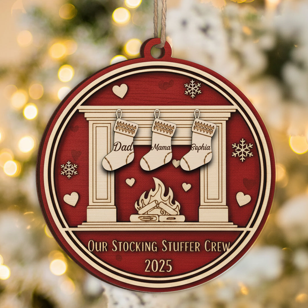 Our Stocking Styffer Cew Wood Ornament – Personalized Family Name Christmas Decoration