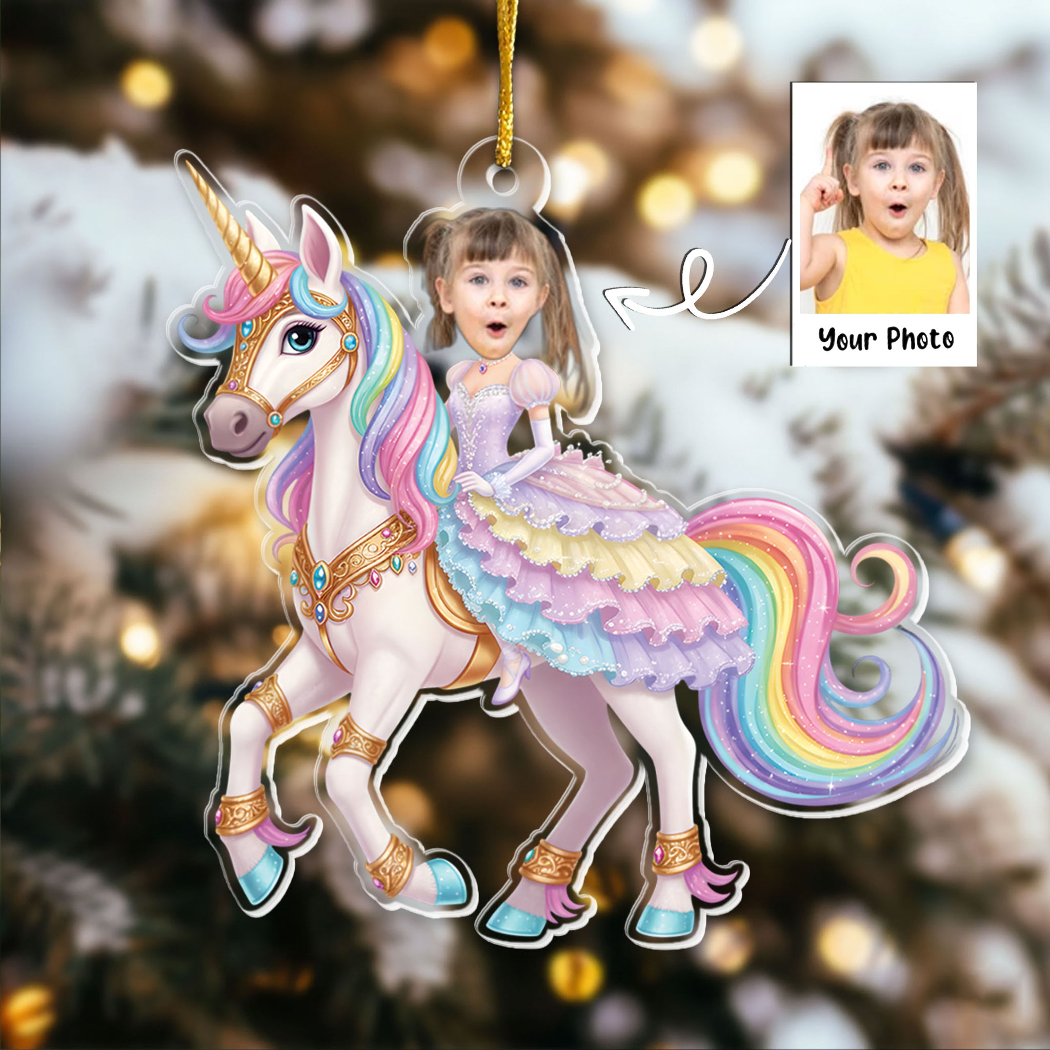 Unicorn Princess - Custom Face Ornament Gifts For Girl, Daughter - Personalized Acrylic Photo Ornament