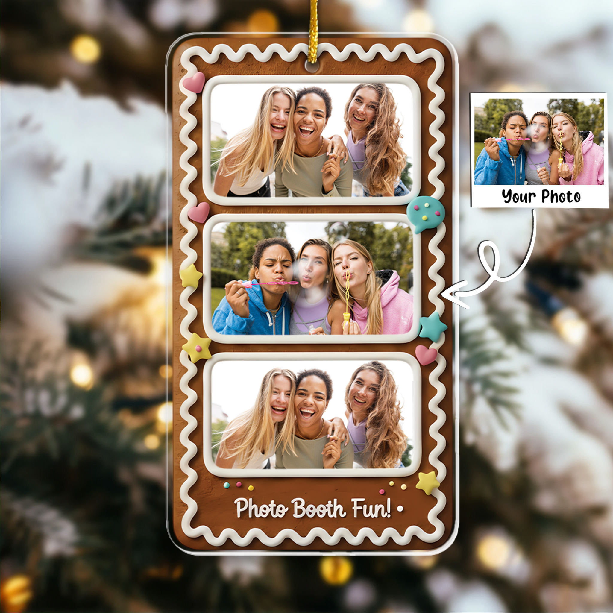 Gingerbread Photo Collage Ornament - Photo Booth Fun Custom Picture Keepsake