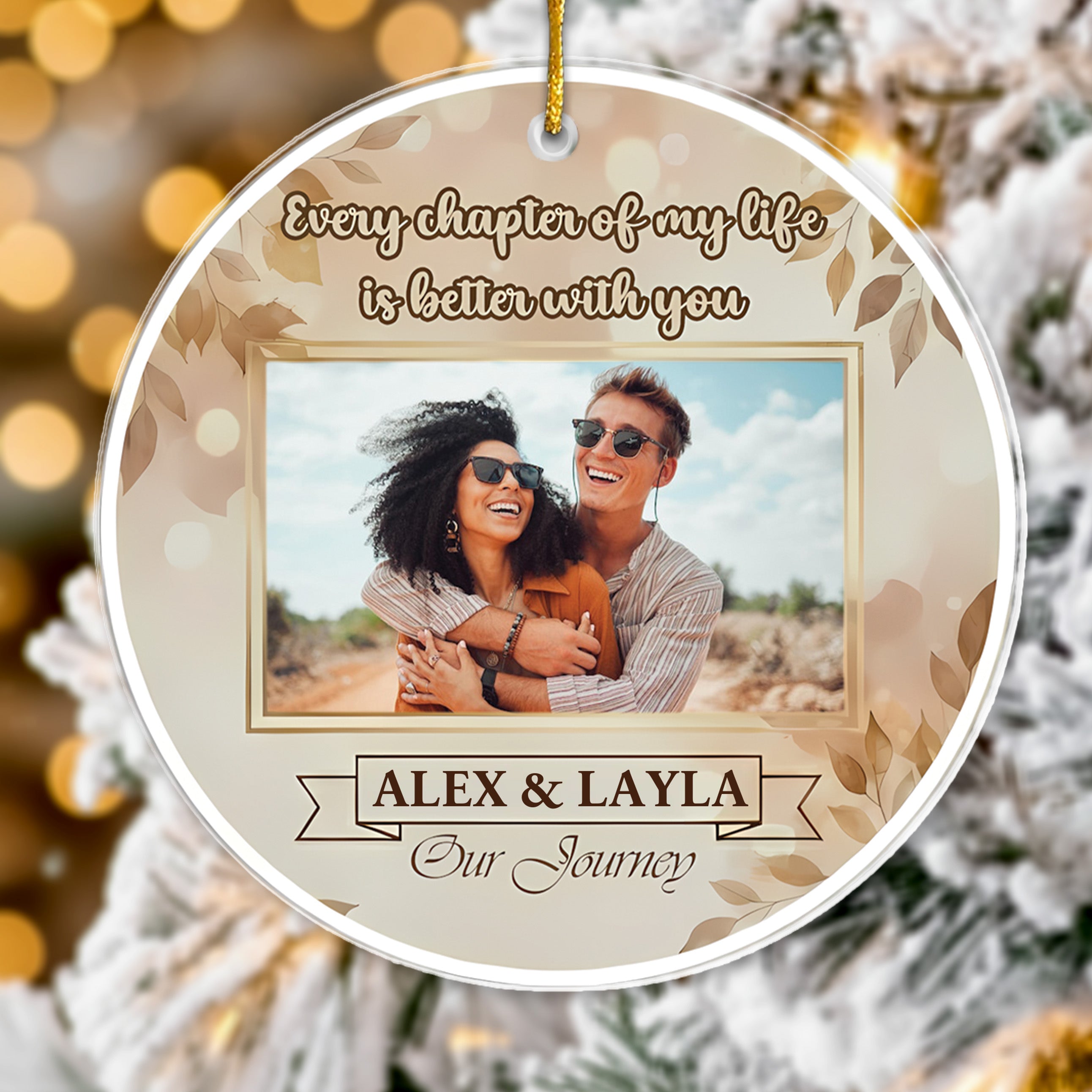 Romantic Couple Journey Photo Ornament - Custom Name Keepsake for Him/Her