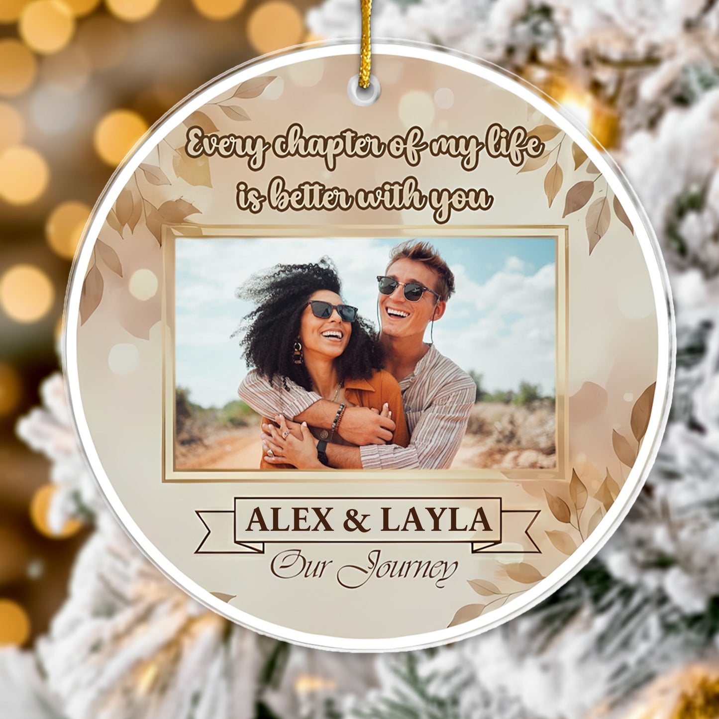 Romantic Couple Journey Photo Ornament - Custom Name Keepsake for Him/Her