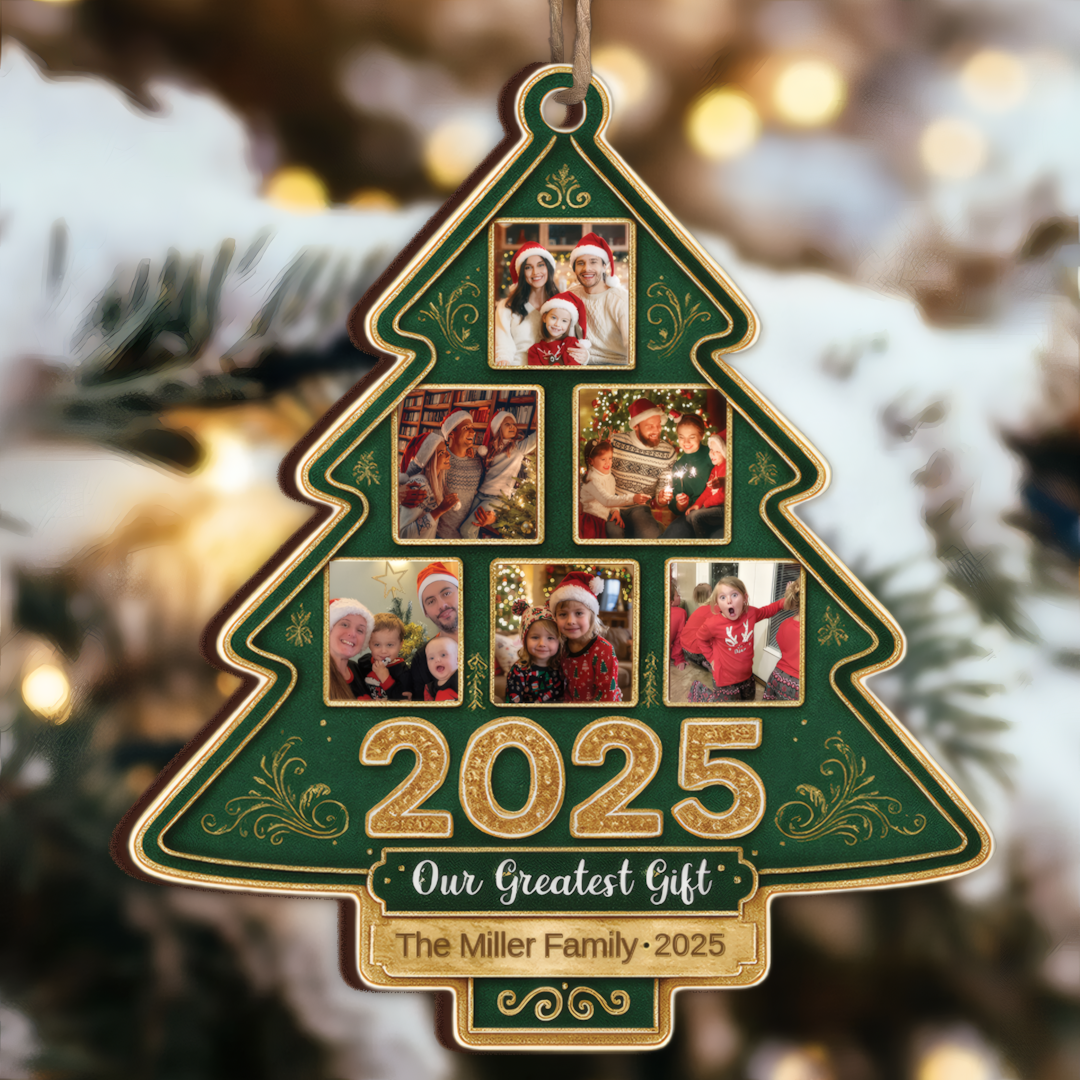Our Greatest Gift Custom Photo Happy Family Christmas Tree - Personalized Custom Shaped Wood Ornament