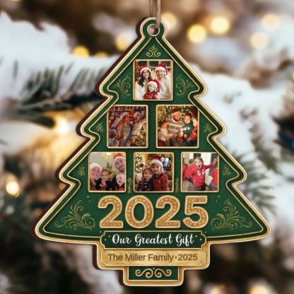Our Greatest Gift Custom Photo Happy Family Christmas Tree - Personalized Custom Shaped Wood Ornament