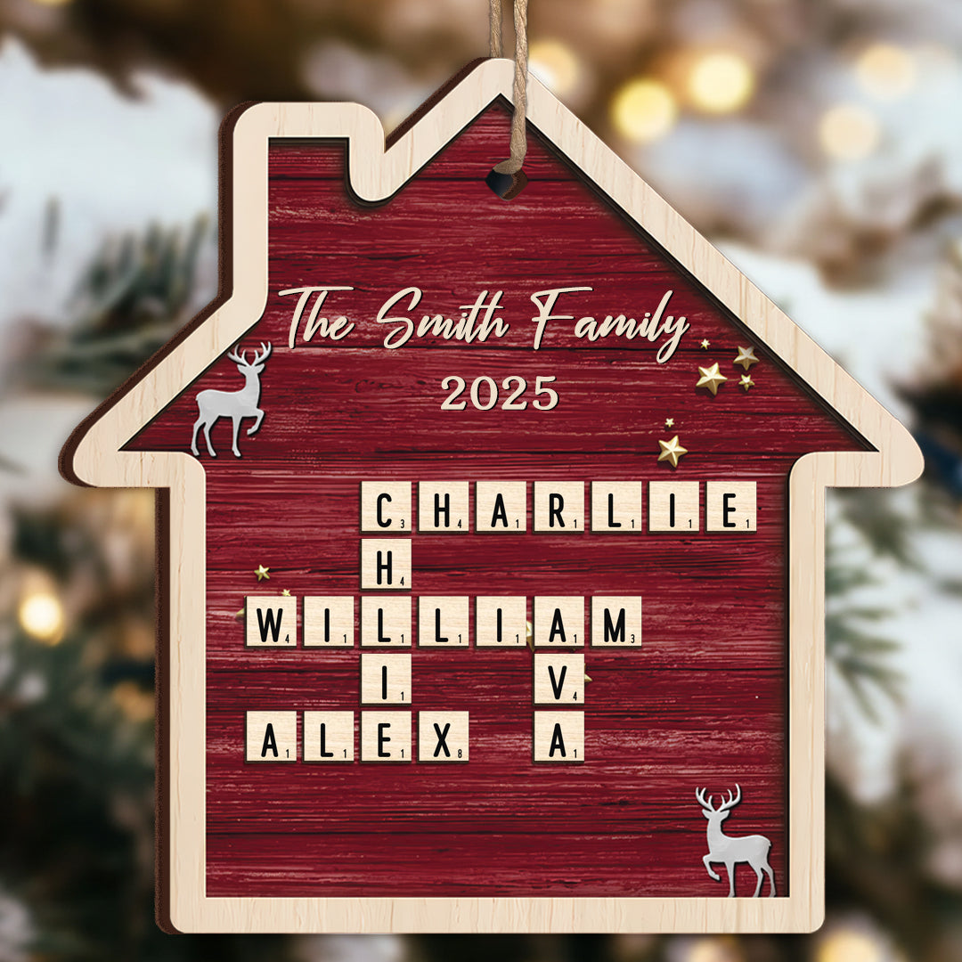 Custom Scrabble Wood Ornament - Personalized Christmas Birthday Gifts For Mom, Dad, Brother, Sister, Kids - Our Home, One Letter At A Time